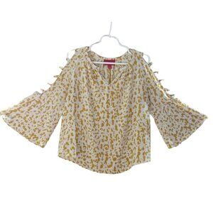Jennifer Lopez, 3/4 sleeve blouse, animal print, for women, yellow, size M